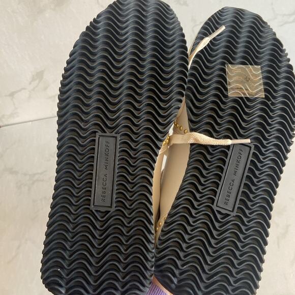 New Rebecca Minkoff Leather Devine Lace Up Sneakers Cream Gold Metal Women's 8 - Picture 7 of 8